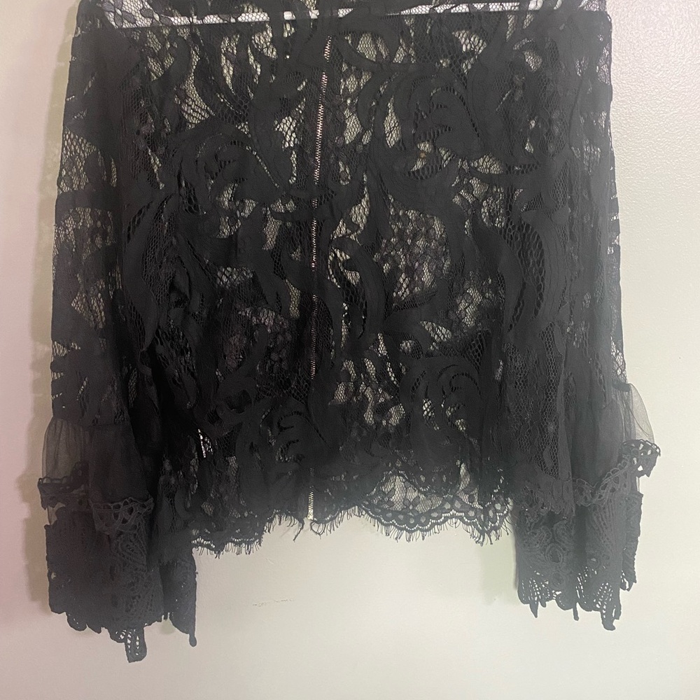 Y2K Whimsigoth Dark Fairy grunge Black Lace top‎ bell sleeves size L